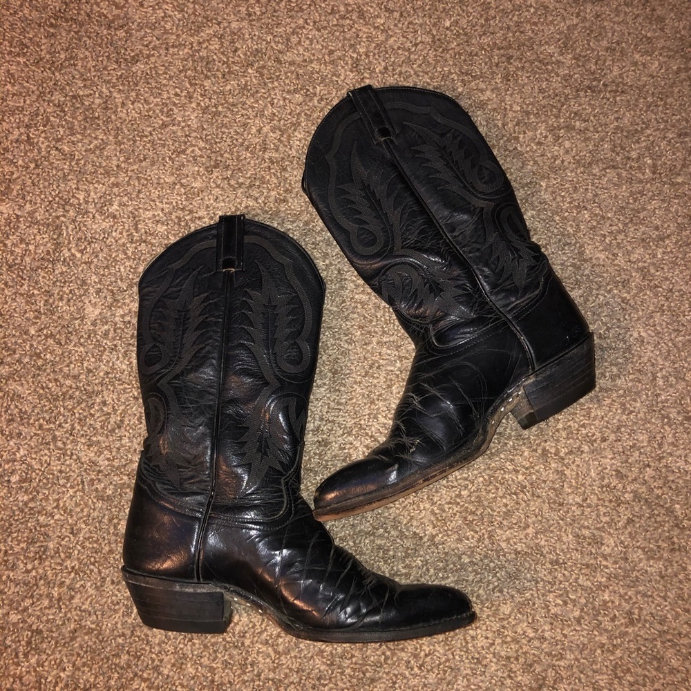 TONY LAMA MENS BLACK EL PASO ROUND TOE BOOTS